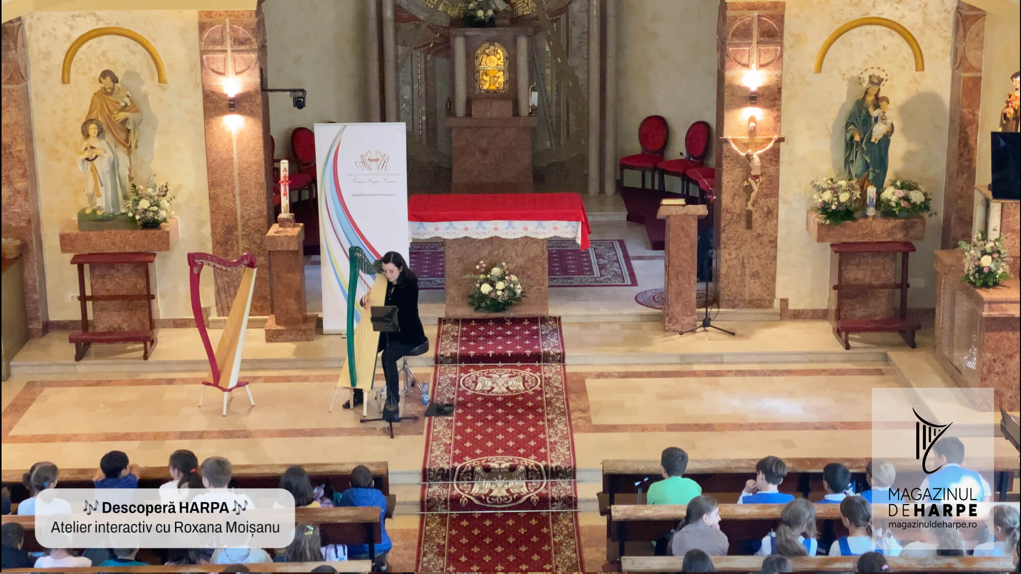Atelier interactiv “Descoperă harpa” cu harpista Roxana Moișanu la Colegiul Sf. Iosif din București • 7 octombrie 2024 • Demonstrație pe harpa Salvi Mia